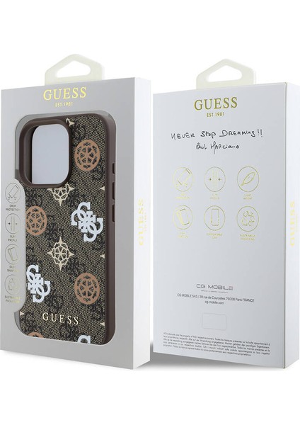 iPhone 16 Pro Max Kılıf Guess Lisanslı Magsafe Şarj Özellik 4g Desenli Yazı Logolu Peony Kahverengi fırsatları