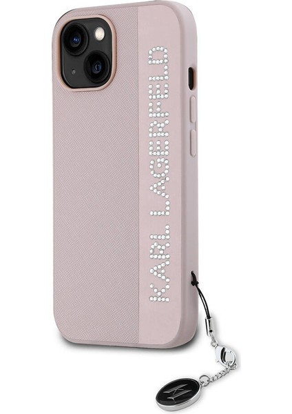 Apple iPhone 15 Kılıf Lisanslı Anahtarlıklı Taşlı Kl Yazılı Saffiano Rhinestones Pembe fiyatları