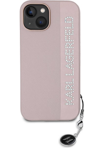 Apple iPhone 15 Kılıf Lisanslı Anahtarlıklı Taşlı Kl Yazılı Saffiano Rhinestones Pembe modelleri