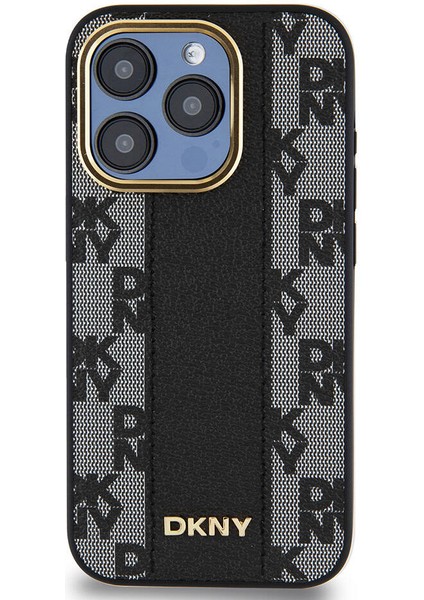 iPhone 15 Pro Kılıf Dkny Orjinal Lisanslı Magsafe Şarj Özellikli 3D Yazılı Checkered Pattern Siyah modelleri
