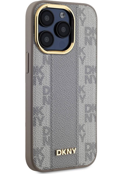 iPhone 15 Pro Kılıf Dkny Orjinal Lisanslı Magsafe Şarj Özellikli 3D Yazılı Checkered Pattern Krem fiyatları
