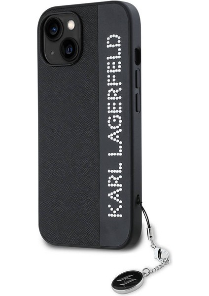 Apple iPhone 14 Kılıf Lisanslı Anahtarlıklı Taşlı Kl Yazılı Saffiano Rhinestones Siyah fiyatları
