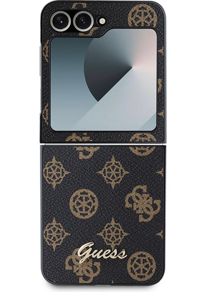 Galaxy Z Flip 6 Uyumlu Kılıf Guess Orjinal Lisanslı Peony Script Kapak Siyah