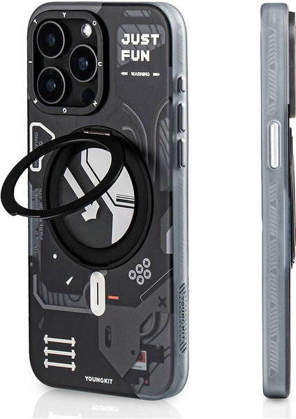 iPhone 15 Pro Max Uyumlu Kılıf Magsafe Şarj Özellikli 360° Standlı Starship Serisi Siyah