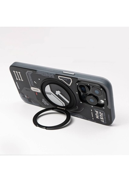 iPhone 15 Pro Max Uyumlu Kılıf Magsafe Şarj Özellikli 360° Standlı Starship Serisi Siyah modelleri
