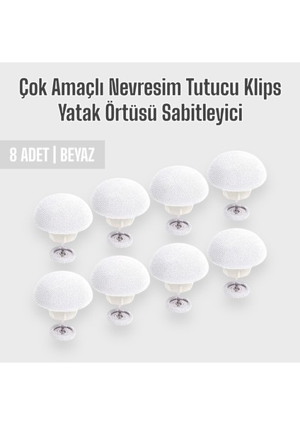 8 Adet Beyaz Yorgan Sabitleyici Mantar Klips - Nevresim & Yatak Örtüsü Tutucu Sabitleme İğnesi