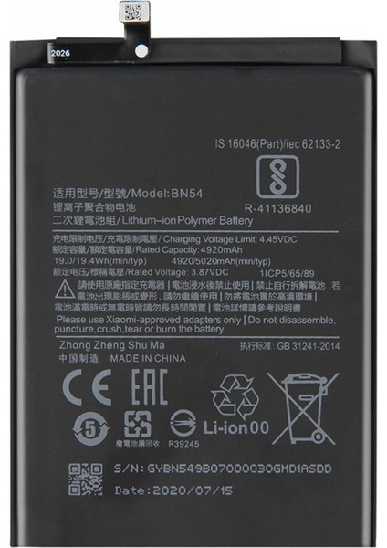 Xiaomi Redmi 9 BN54 Orijinal Batarya