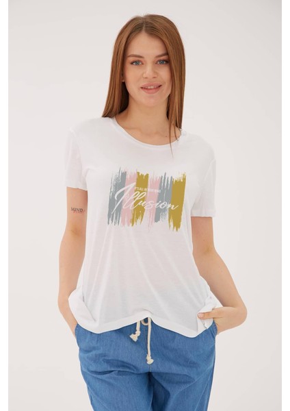 Baskılı T-Shirt Beyaz