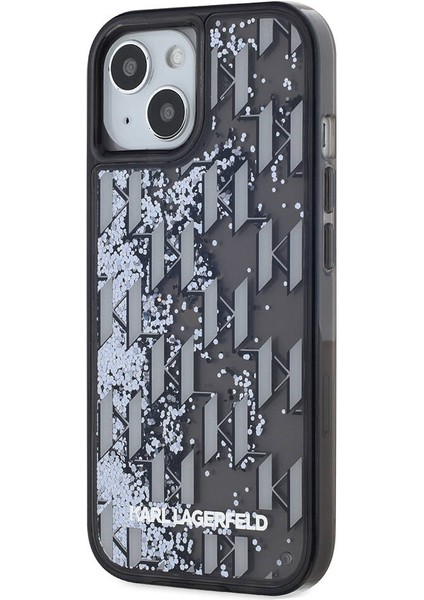 Apple iPhone 15 Uyumlu Kılıf Orjinal Lisanslı Simli Kl Yazılı Monogram Gradıent Kapak Siyah fiyatları