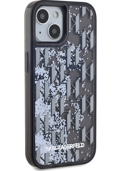 Apple iPhone 15 Uyumlu Kılıf Orjinal Lisanslı Simli Kl Yazılı Monogram Gradıent Kapak Siyah modelleri