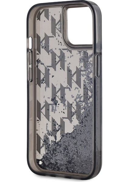 Apple iPhone 15 Uyumlu Kılıf Orjinal Lisanslı Simli Kl Yazılı Monogram Gradıent Kapak Siyah fırsatları