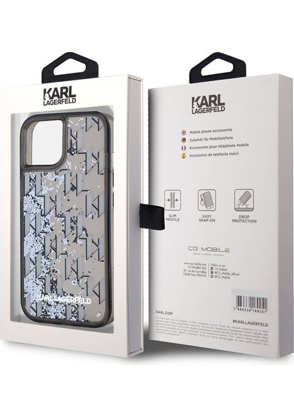 Apple iPhone 15 Uyumlu Kılıf Orjinal Lisanslı Simli Kl Yazılı Monogram Gradıent Kapak Siyah indirimleri