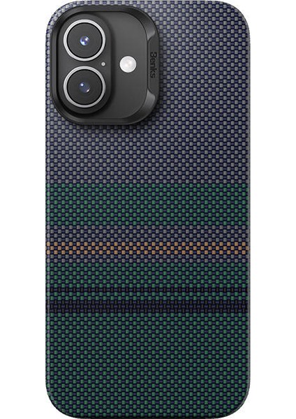 iPhone 16 Uyumlu Kılıf Magsafe Şarj Özellikli Karbon Fiber Aurora Armorair Kevlar Siyah