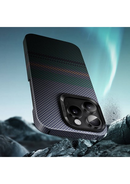 iPhone 16 Uyumlu Kılıf Magsafe Şarj Özellikli Karbon Fiber Aurora Armorair Kevlar Siyah