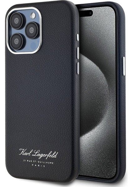 Apple iPhone 15 Pro Max Uyumlu Kılıf Orjinal Lisanslı Kl Yazılı Hotel Kapak Siyah