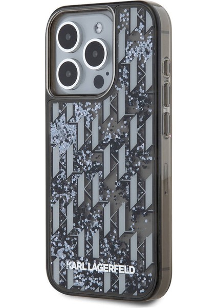 Apple iPhone 15 Pro Max Kılıf Orjinal Lisanslı Simli Kl Yazılı Monogram Gradıent Siyah modelleri