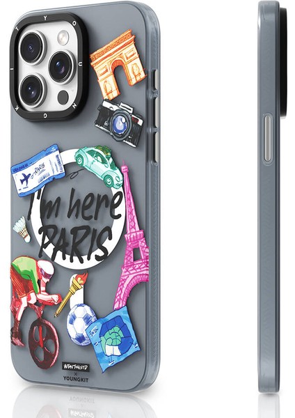 iPhone 15 Pro Uyumlu Kılıf Magsafe Şarj Özellikli In Paris Serisi Kapak Gri