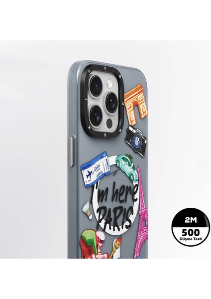 iPhone 15 Pro Uyumlu Kılıf Magsafe Şarj Özellikli In Paris Serisi Kapak Gri modelleri