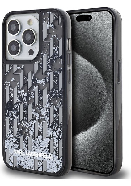 Apple iPhone 14 Pro Max Kılıf Orjinal Lisanslı Simli Kl Yazılı Monogram Gradıent Siyah