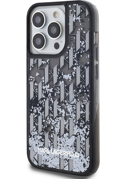 Apple iPhone 14 Pro Max Kılıf Orjinal Lisanslı Simli Kl Yazılı Monogram Gradıent Siyah modelleri