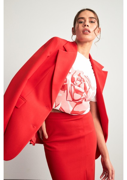 Kırmızı Tek Düğme ve Cep Detaylı Ceket fiyatları