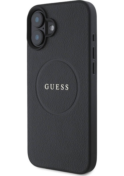 iPhone 16 Plus Uyumlu Kılıf Guess Orjinal Lisanslı Magsafe Şarj Özellikli Yazı Logolu Grained Siyah