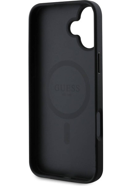 iPhone 16 Plus Uyumlu Kılıf Guess Orjinal Lisanslı Magsafe Şarj Özellikli Yazı Logolu Grained Siyah modelleri