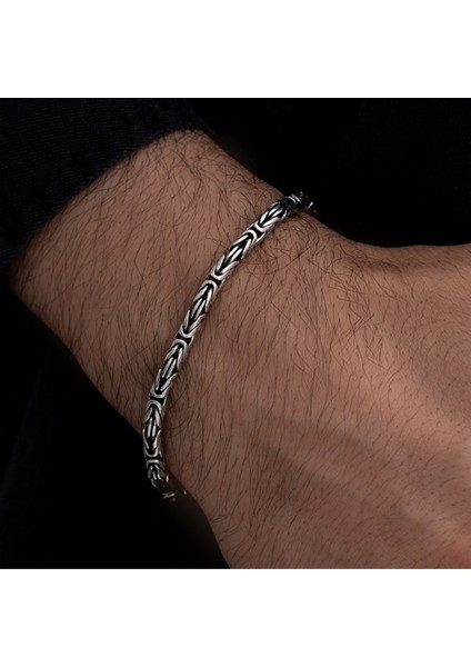 Erkek Gümüş Bileklik - Yuvarlak Kral Model Erkek Bileklik Künye