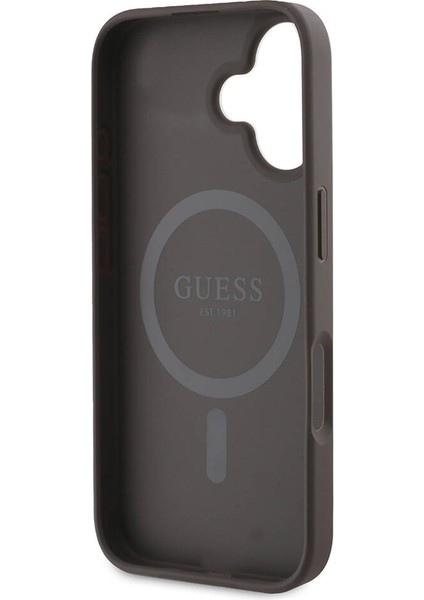 iPhone 16 Kılıf Guess Orjinal Lisanslı Magsafe Şarj Özellikli 4g Şerit Tasarımlı Printed Kahverengi