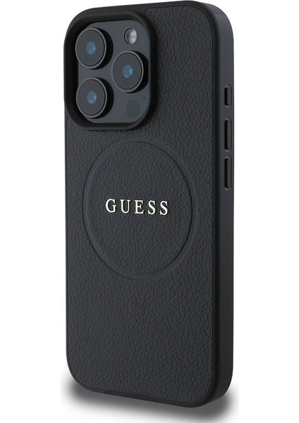 iPhone 16 Pro Uyumlu Kılıf Guess Orjinal Lisanslı Magsafe Şarj Özellikli Yazı Logolu Grained Siyah