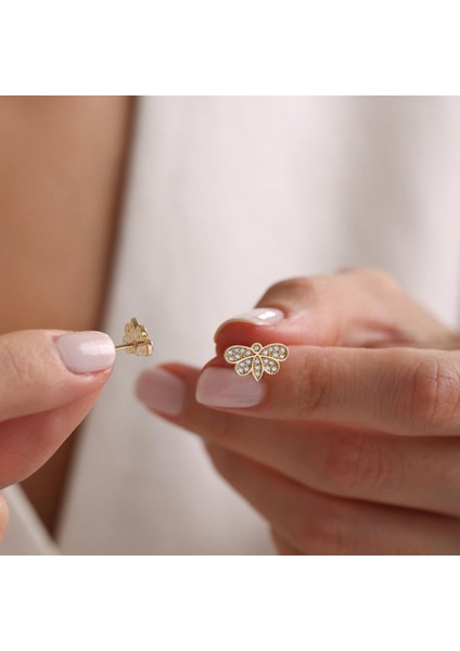 Altın Kelebek Küpe 1.0 cm
