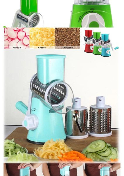 Tutma Kollu Çevirmeli Pratik Kesme ve Rendeleme Drum Grater Pratik Rulo Rende Kırmızı