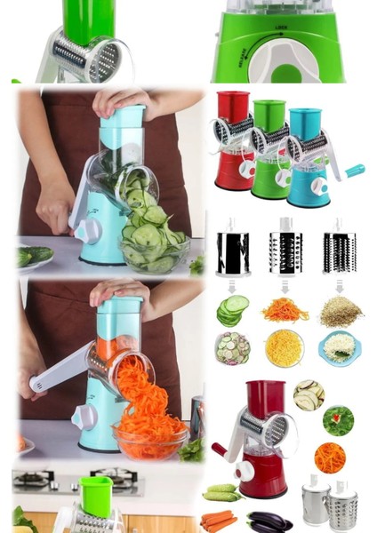 Tutma Kollu Çevirmeli Pratik Kesme ve Rendeleme Drum Grater Pratik Rulo Rende Kırmızı