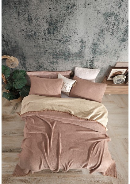4 Katlı Multi Muslin %100 Pamuk Çift Kişillik Yatak Örtüsü
