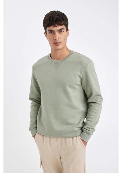 Regular Fit Bisiklet Yaka Kalın Basic Düz Sweatshirt T3777AZ24AU