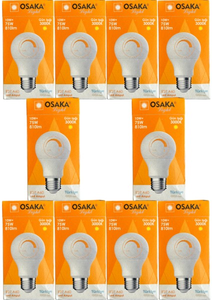 10W (75W) 3000K (Günışığı) E27 Duylu Dim Edilebilir LED Ampul (10 Adet)