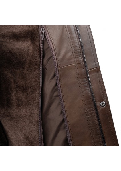 % 100 Kuzu Derisi Içi Kürklü Çıkarılabilir Fındık Kahve Erkek Mont modelleri