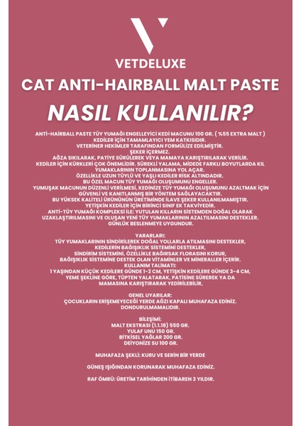 Anti Hairball Adult Cat Malte Paste Tüy Yumağı Önleyici Yetişkin Kedi Malt Macunu 100 gr fiyatları