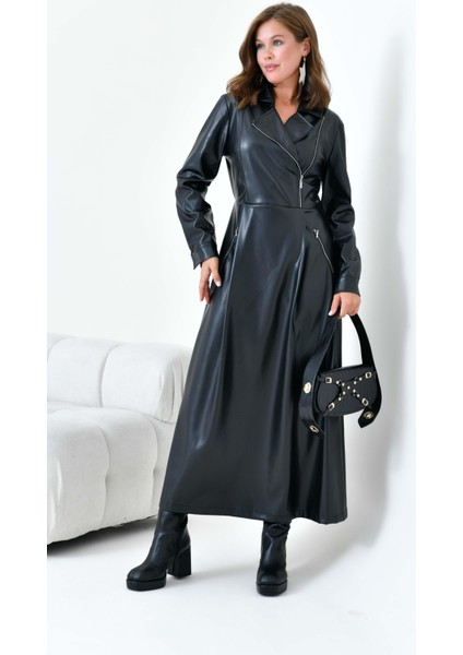 Kadın Deri Elbise Siyah 30930 fırsatları