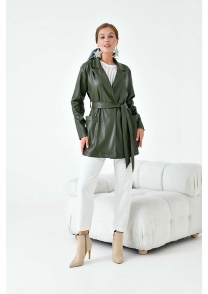 Kadın Deri Ceket Haki 30917