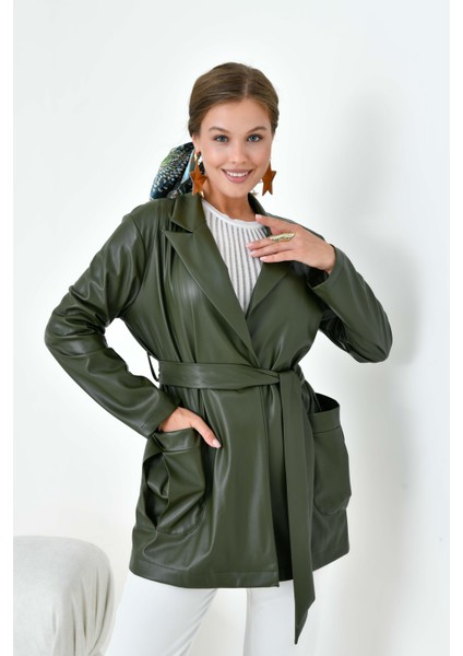 Kadın Deri Ceket Haki 30917 modelleri