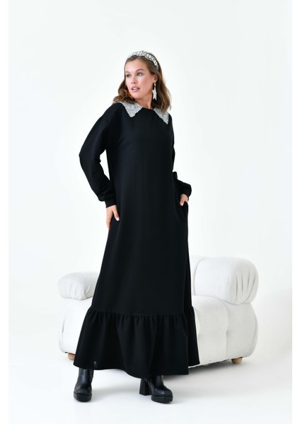 Kadın Bebe Yaka Elbise Siyah 30968