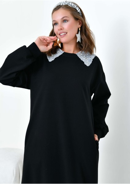 Kadın Bebe Yaka Elbise Siyah 30968