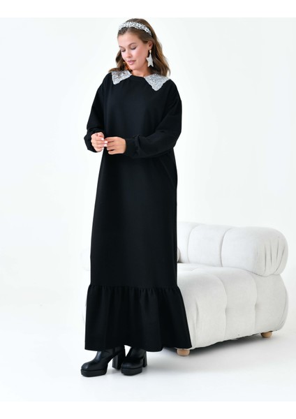 Kadın Bebe Yaka Elbise Siyah 30968
