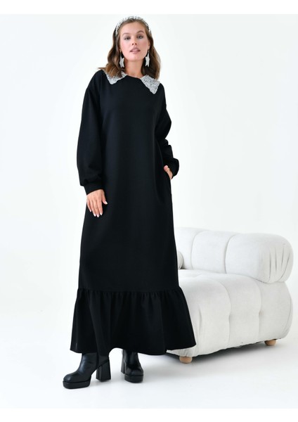 Kadın Bebe Yaka Elbise Siyah 30968