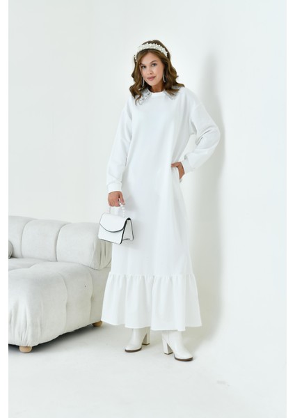 Kadın Bebe Yaka Elbise Ekru 30968