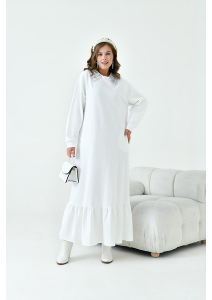Kadın Bebe Yaka Elbise Ekru 30968 indirimleri