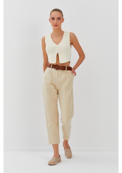 Beli Kemerli Gabardin Pantolon
