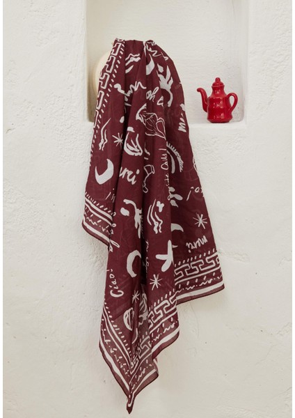 Summer Vibes Desen Pamuk Vual Eşarp Bordo