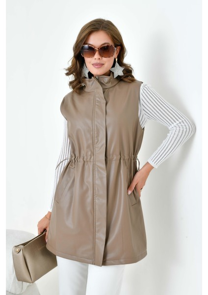 Kadın Deri Yelek Beige 30927